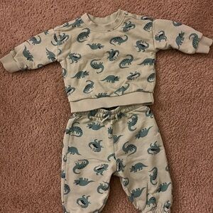 Hanna Andersson Green Dinosaur Baby Sweatshirt and Sweatpants Set